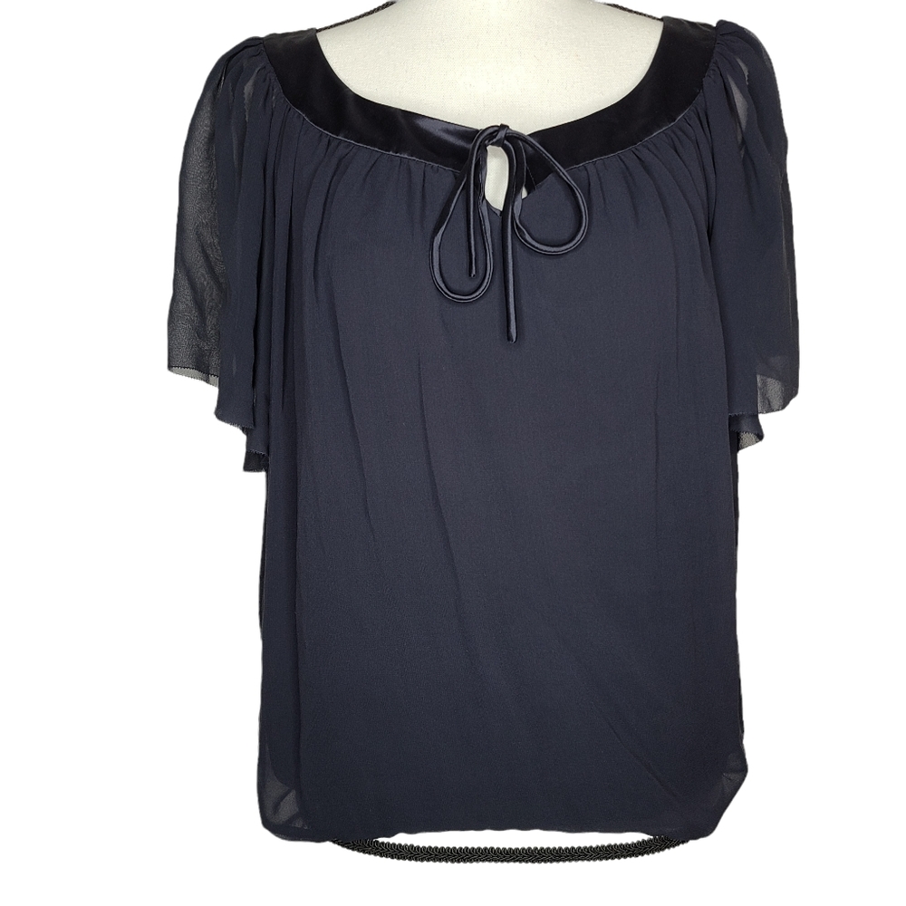 Lafayette 148 New York Navy Silk Blouse Medium NWT